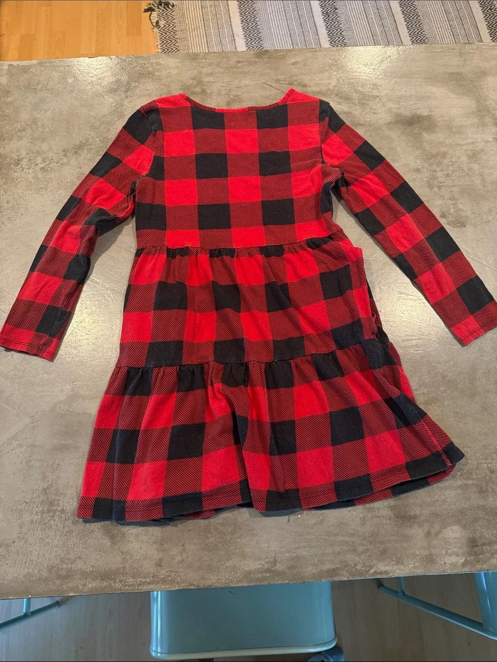 Old Navy Red and Black Buffalo Plaid Tiered Long-Sleeve Dress
